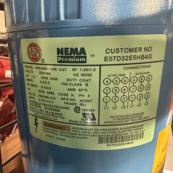 US Motors P63AMM-1426 1.5HP 230/460V