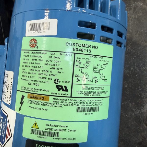 US Motors 1/2HP, 115/208 240V, 1 Phase, 1800RPM, 56J Frame